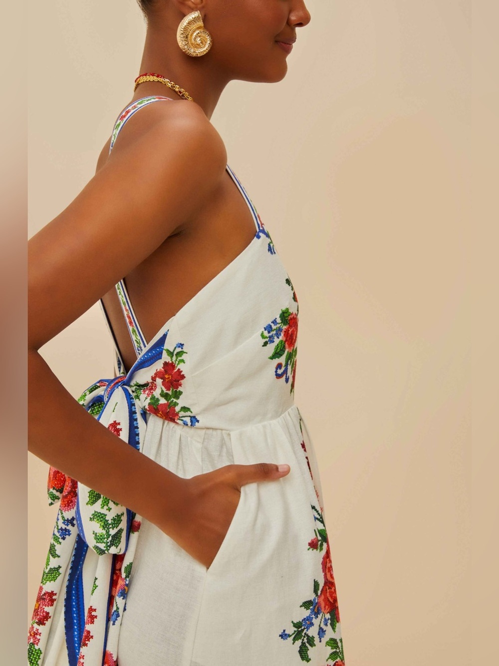 Farm Rio Off-White Flower Tapestry Maxi Dress - Picture 5 of 12
